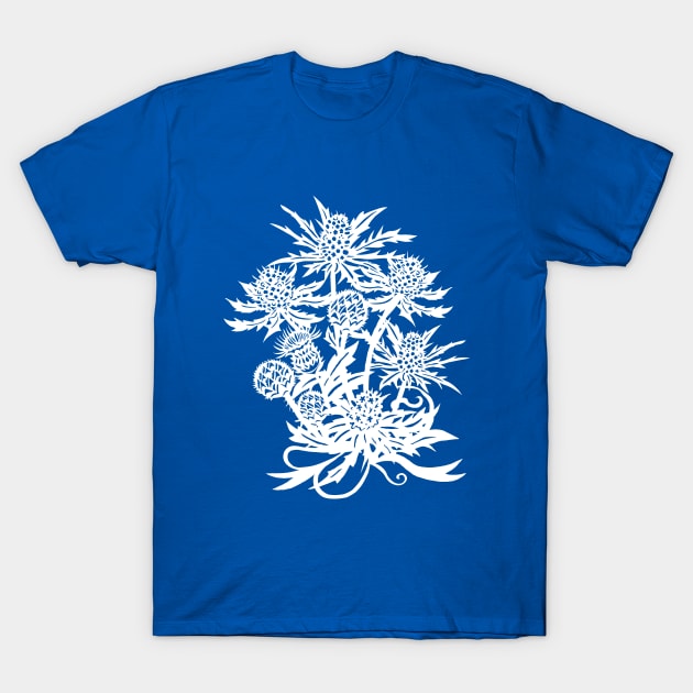 Spiky White Thistle And Sea Holly Flowers T-Shirt by papercuts